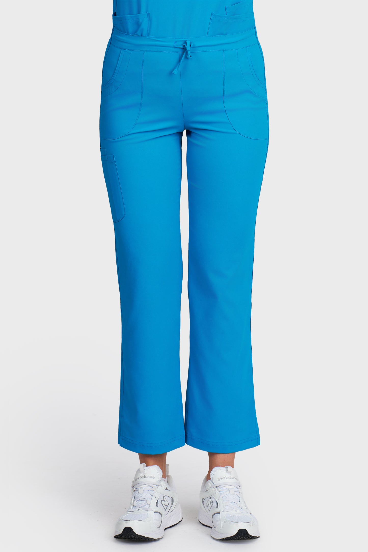 Pantaloni medicali femei Violeta turcoaz stretch - vedere din fata - AKITEX